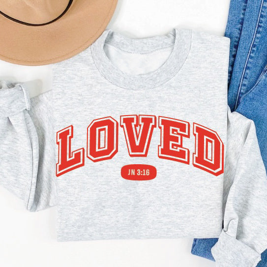 LOVED JOHN 3:16 Adult Ash Gray Crewneck