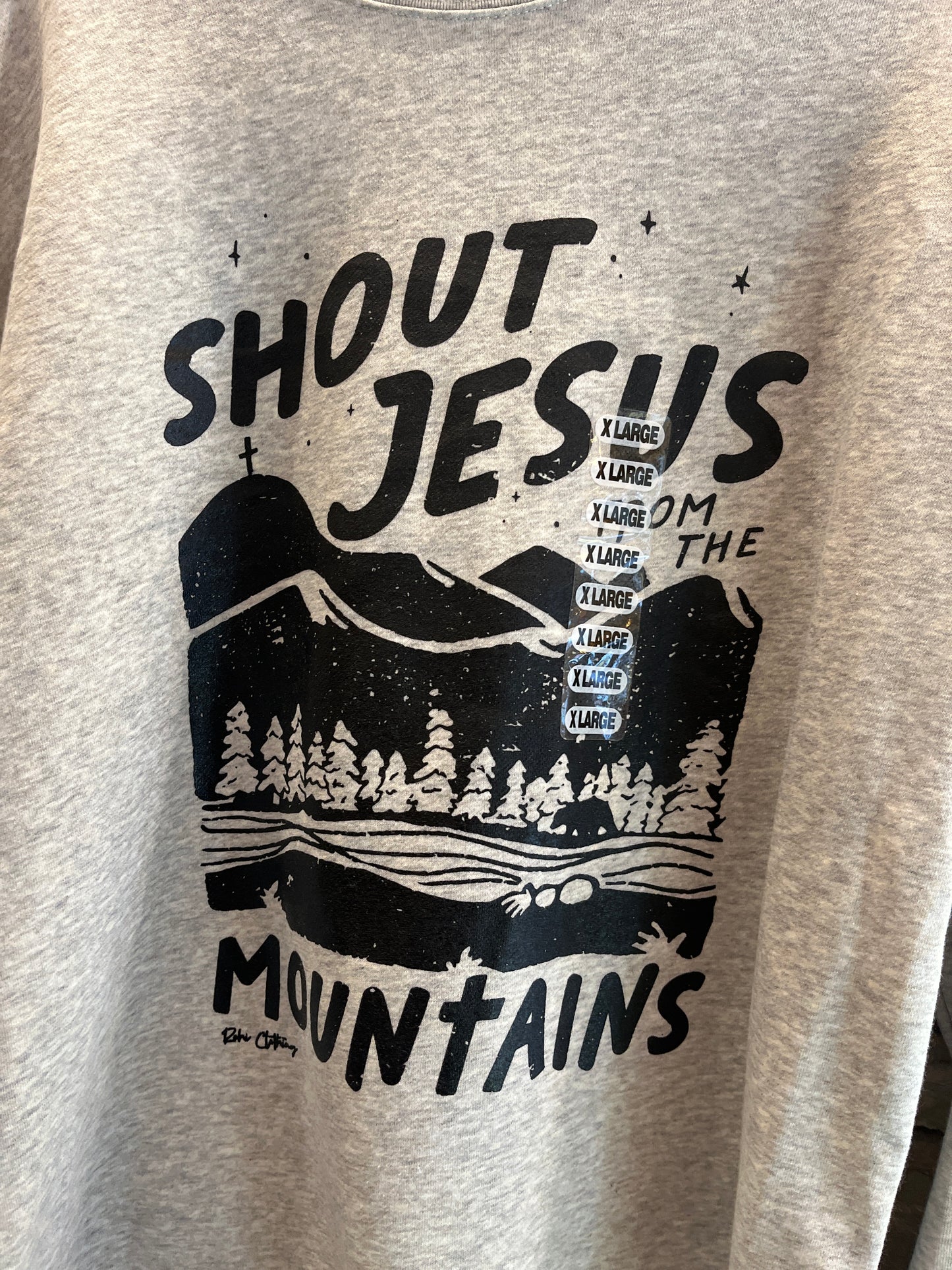 Shout Jesus From The Mountains Crewneck in Ash