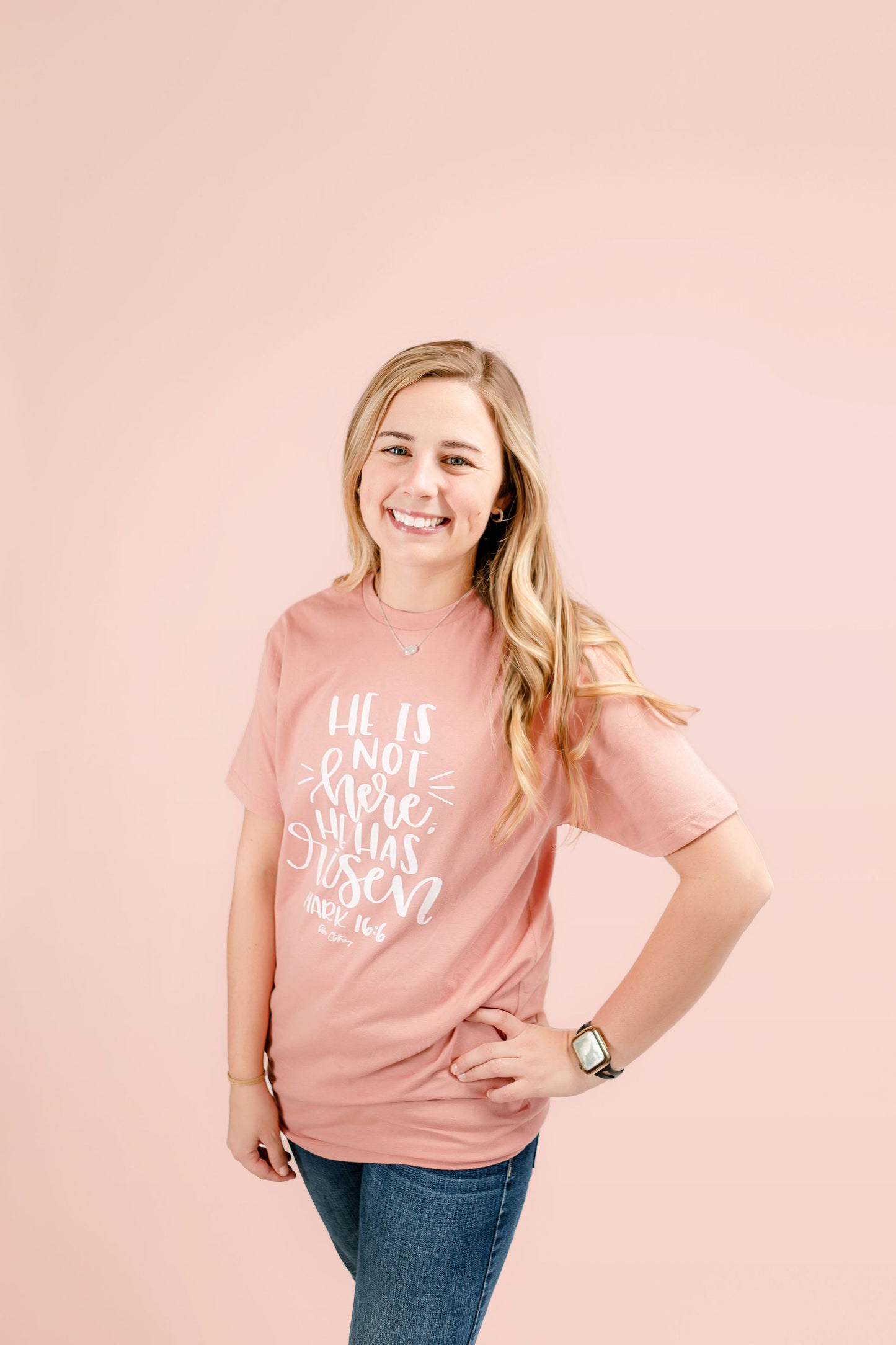 He Is Risen Short Sleeve Easter Tee in Rose