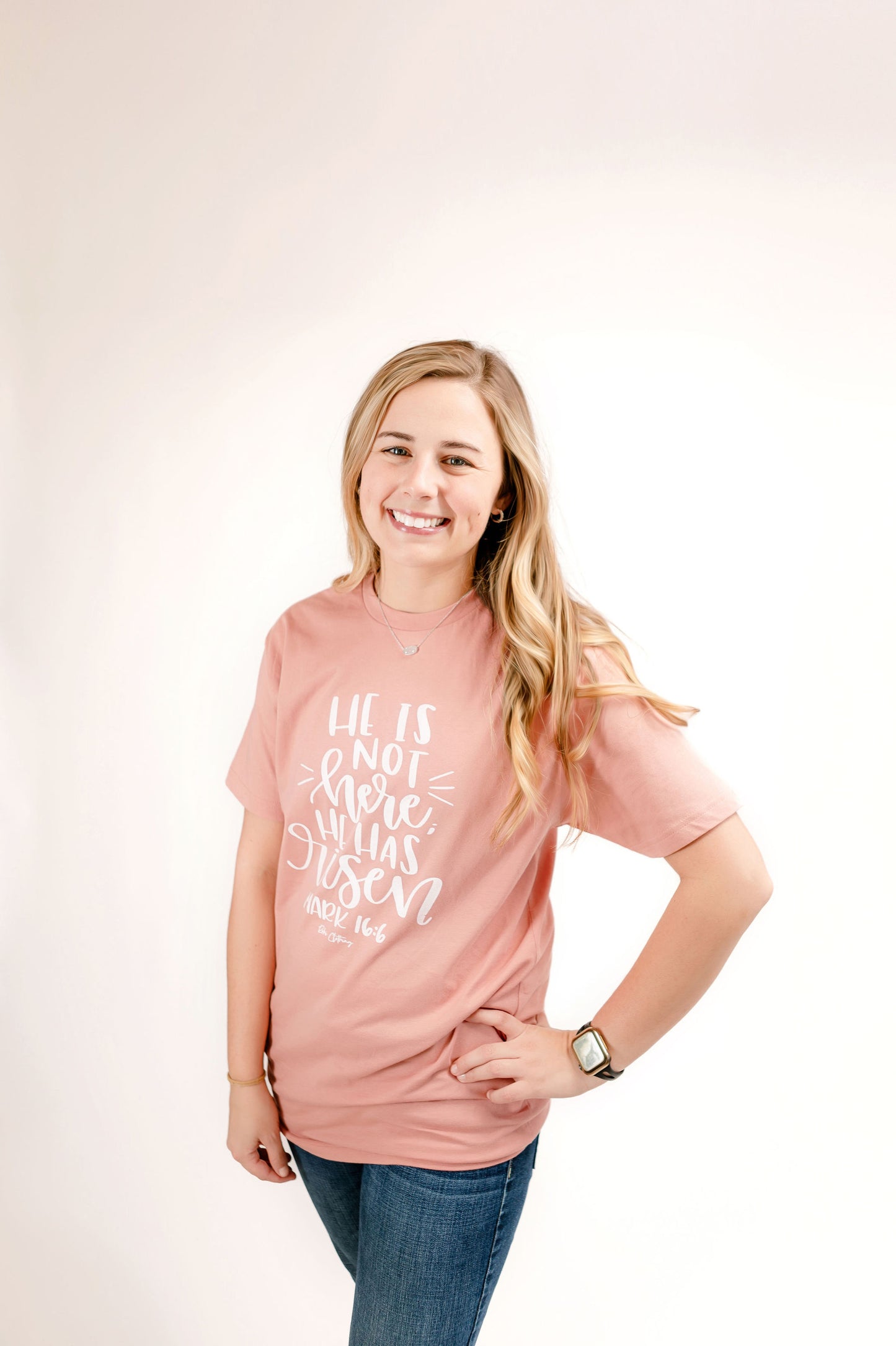 He Is Risen Short Sleeve Easter Tee in Rose