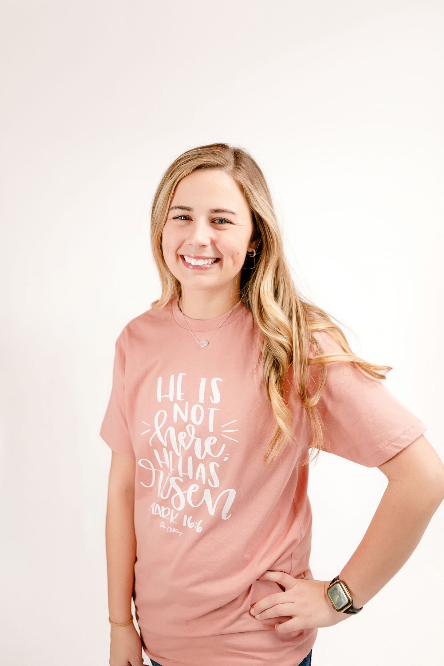 He Is Risen Short Sleeve Easter Tee in Rose