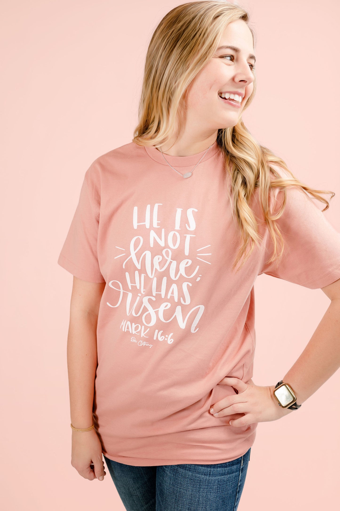 He Is Risen Short Sleeve Easter Tee in Rose