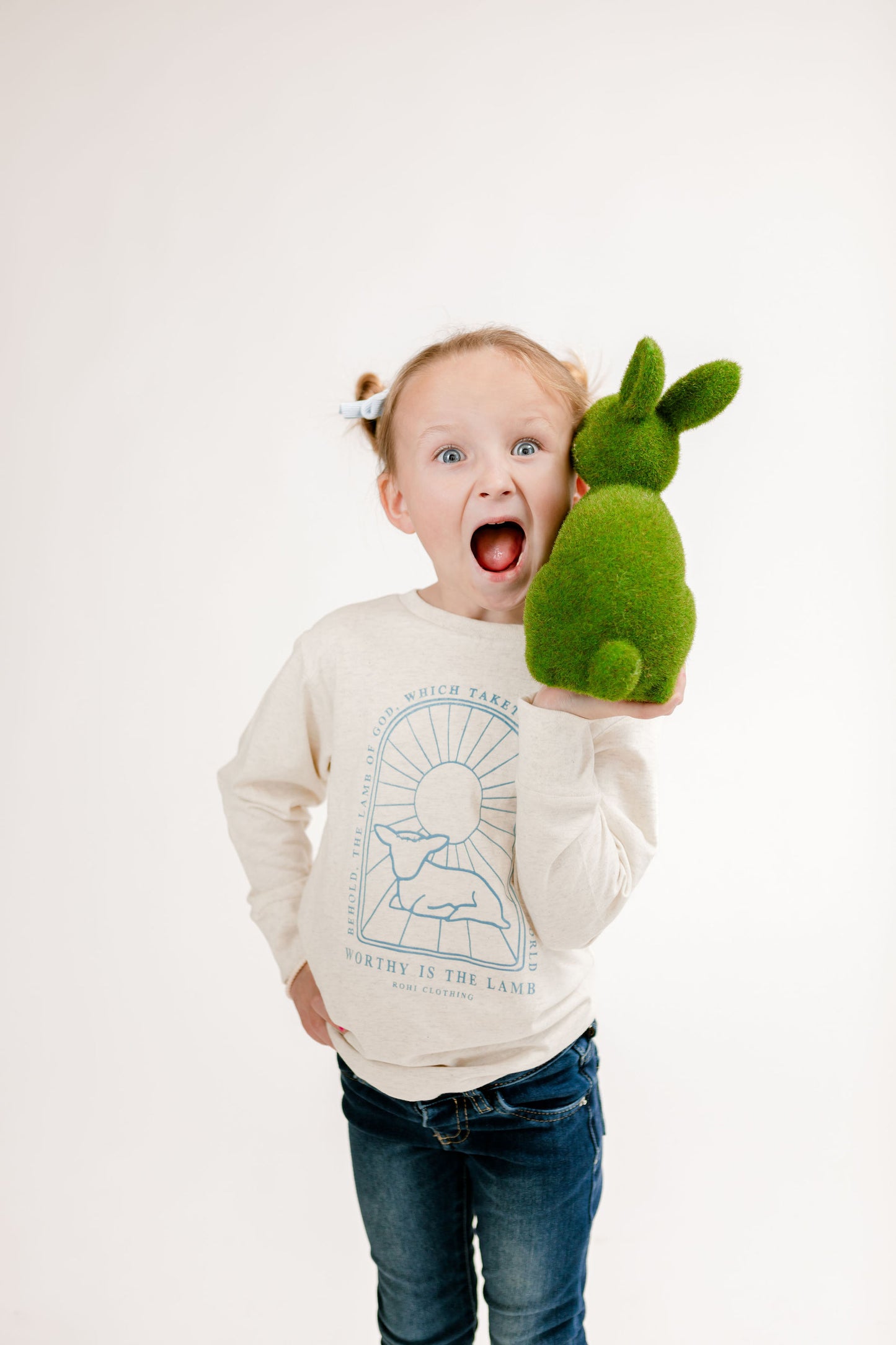 Worthy Is The Lamb Youth Long Sleeve Tee in Natural