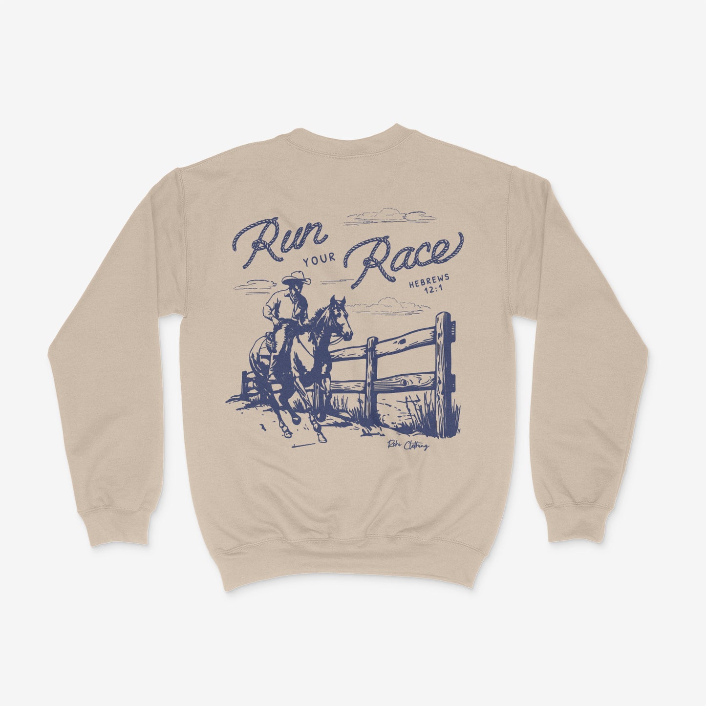 Run Your Race Western Style Faith Based Crewneck