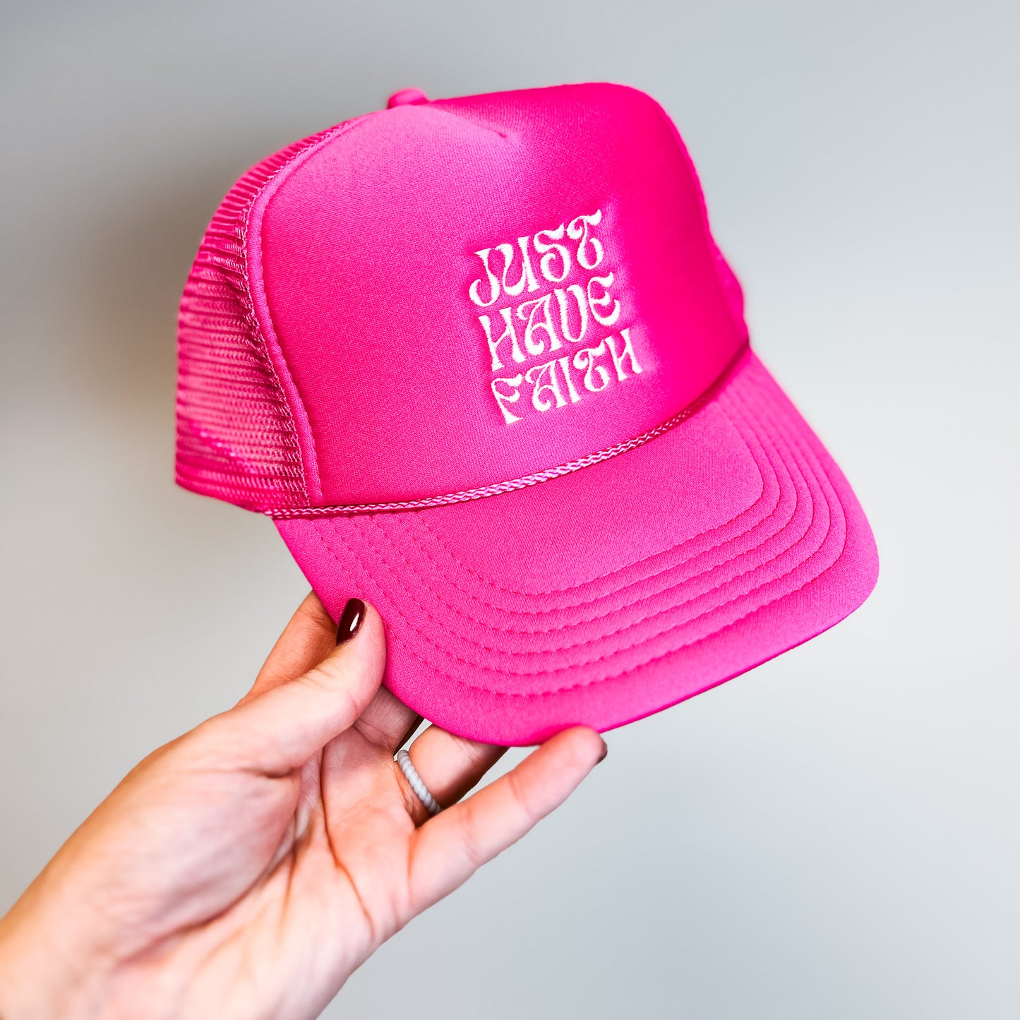 JUST HAVE FAITH Pink Foam Trucker Hat