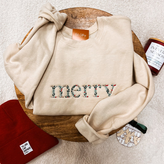 “Merry” Embroidered Crewneck