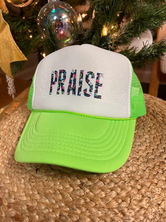 PRAISE Lime Green Foam Trucker Hat