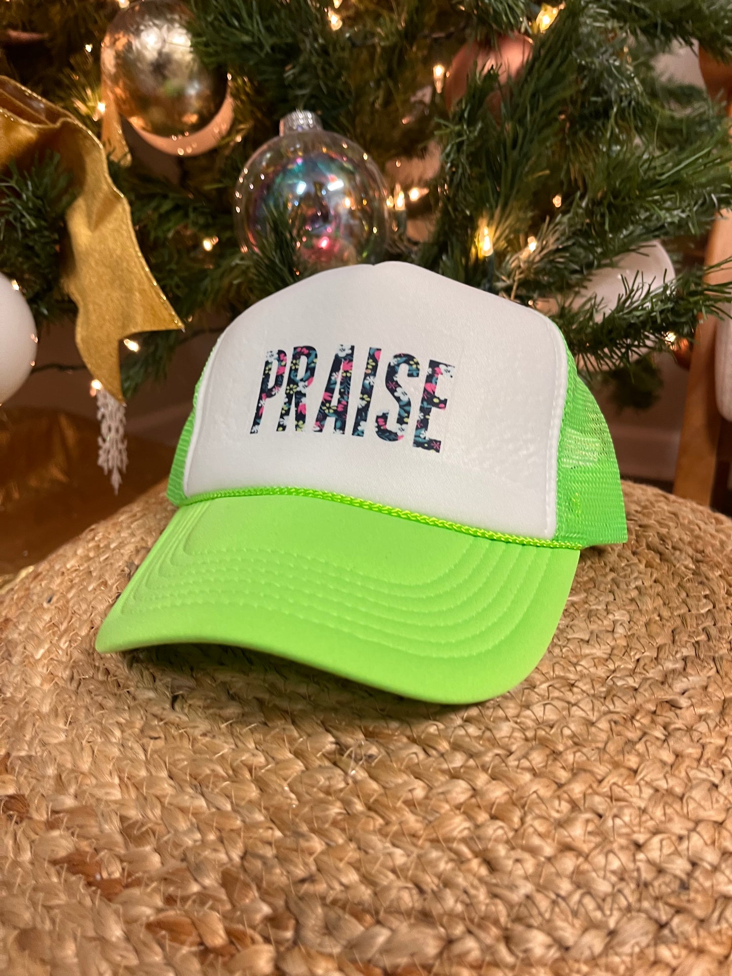 PRAISE Lime Green Foam Trucker Hat