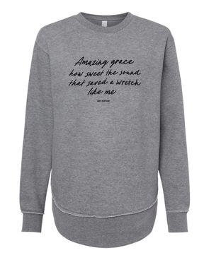AMAZING GRACE WOMEN’S CURVE HEM CREWNECK - HEATHER GRAY