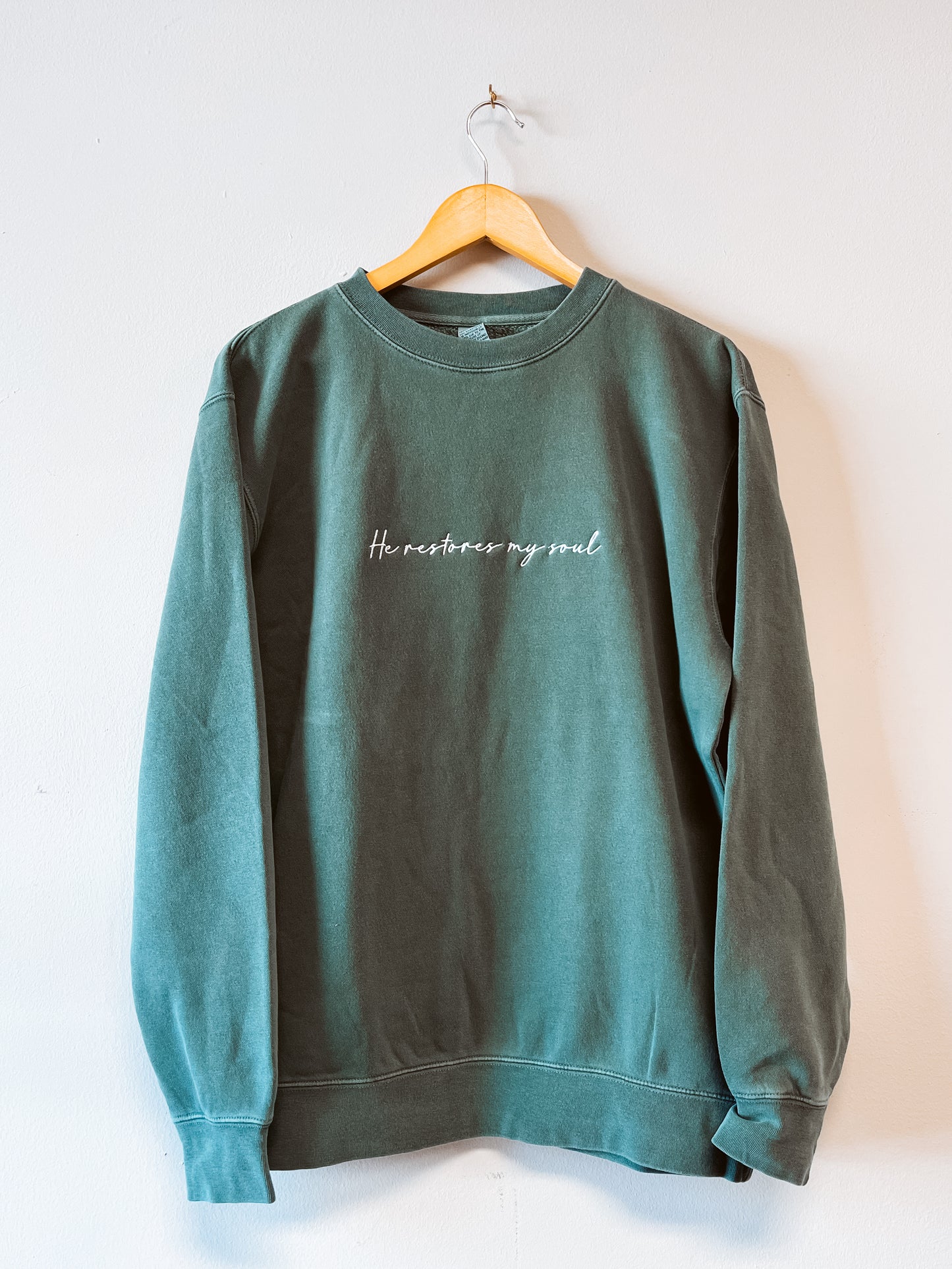 He Restores My Soul Embroidered Crewneck
