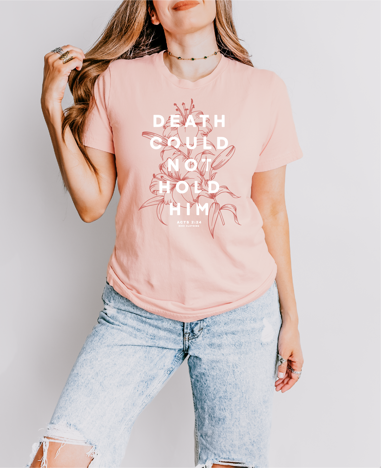 Death Could Not Hold Him Easter Tee in Peach