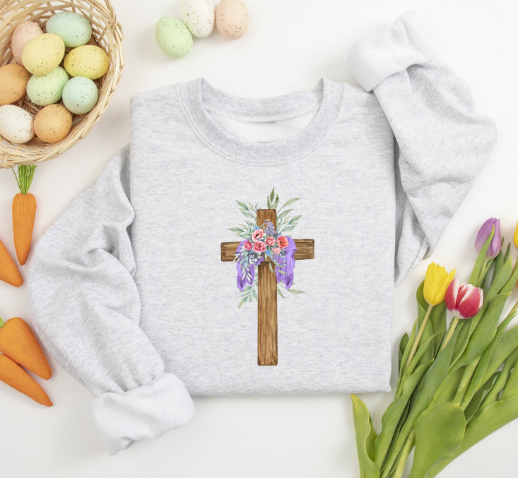 Draped Cross Easter Crewneck in Ash Gray