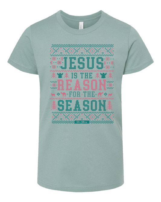 Jesus Is The Reason Christmas Sweater Style Short Sleeve Tee