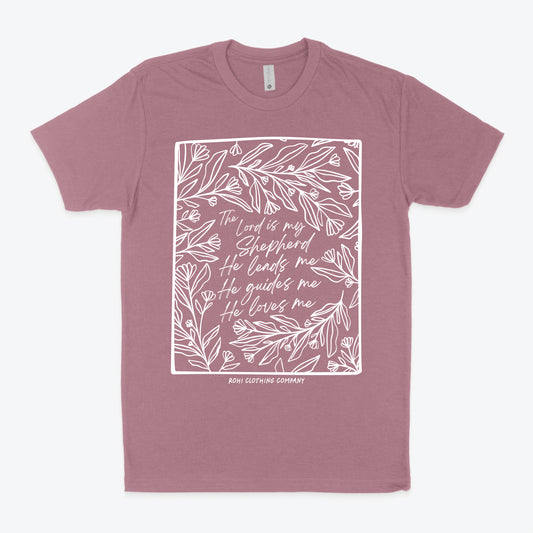 He Leads Me Floral Tee in Heather Mauve