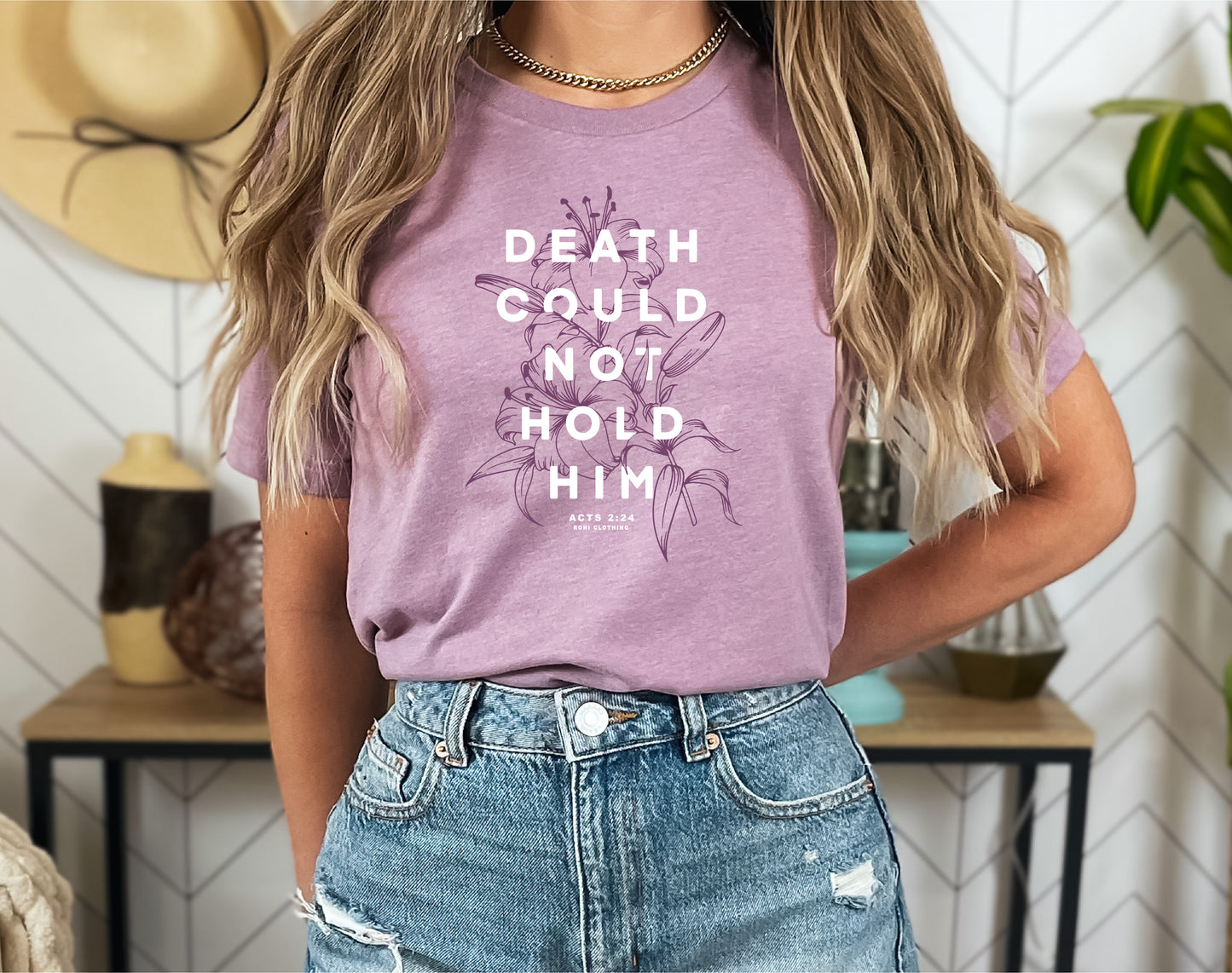 Death Could Not Hold Him Easter Tee in Orchid