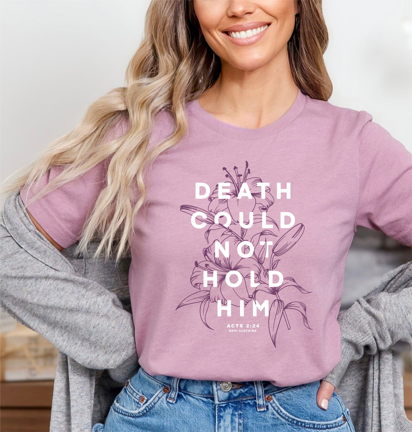 Death Could Not Hold Him Easter Tee in Orchid