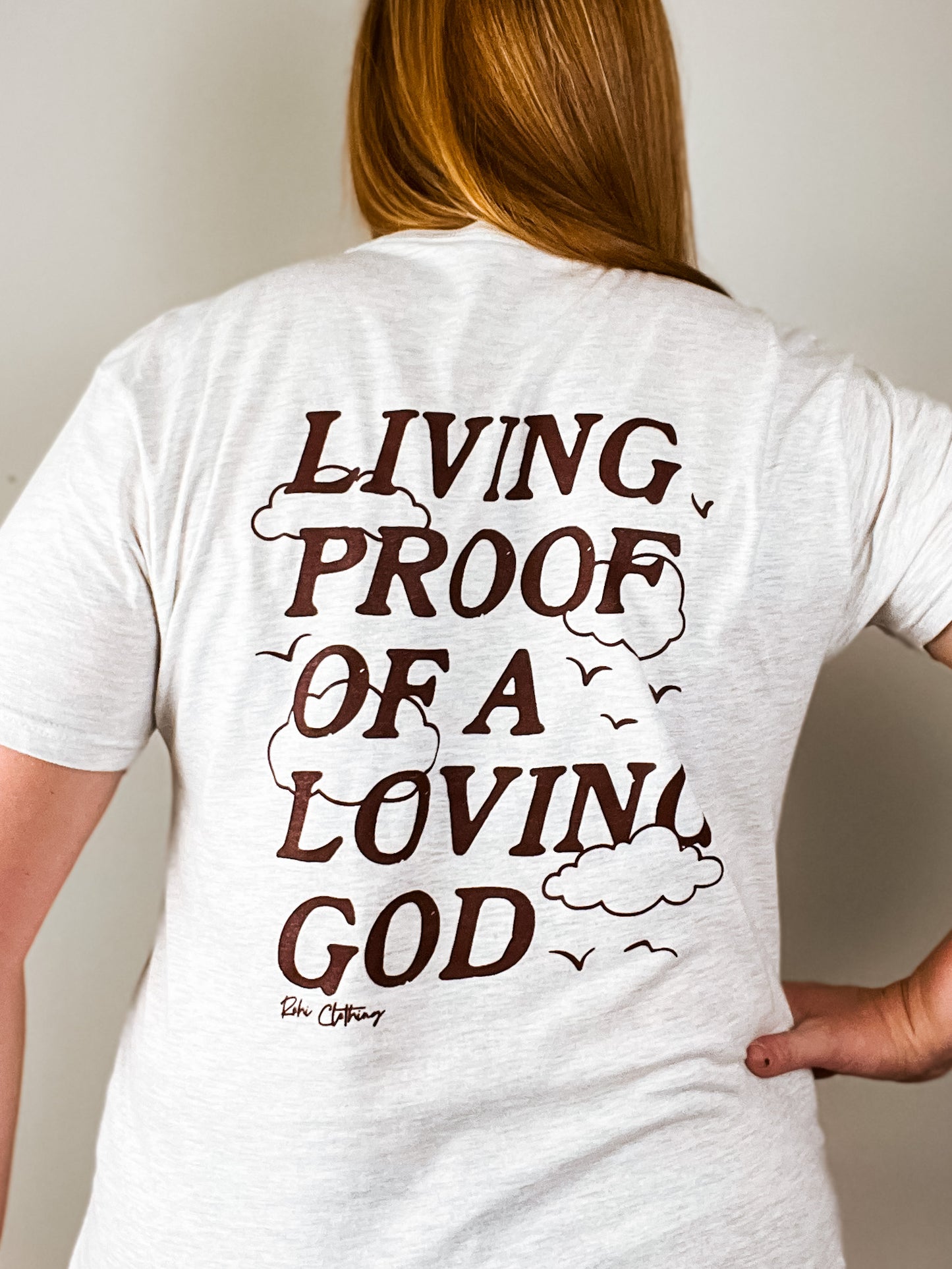 Living Proof of a Loving God Christian Tee in Oatmeal