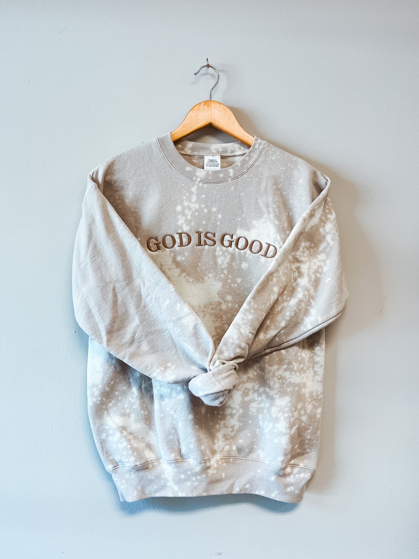 “God Is Good” Embroidered Bleached Sweatshirt