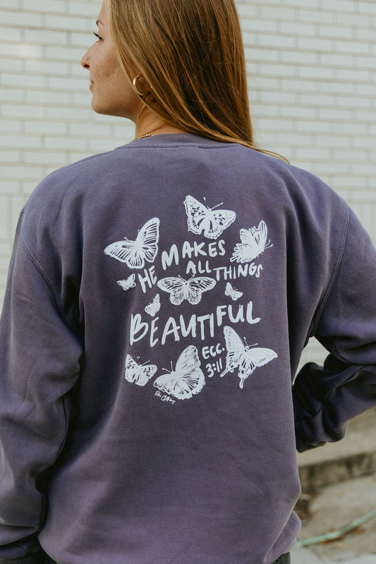 All Things Beautiful Heavyweight Crewneck in Plum