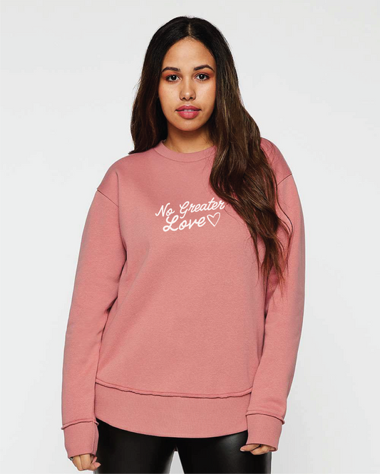 "No Greater Love" Curved Hem Crewneck