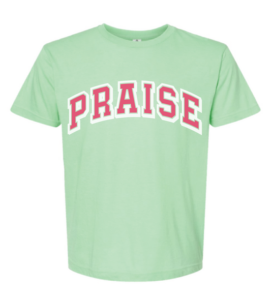 "PRAISE" two tone neon green tee