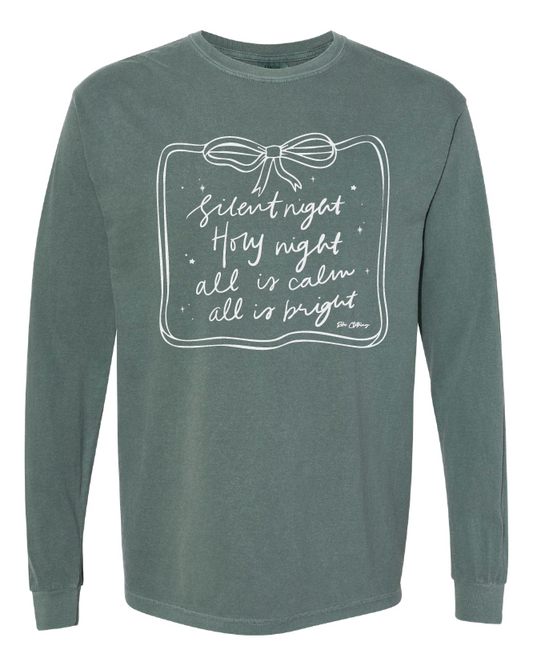 Silent Night Comfort Color Christmas Tee in Spruce Green