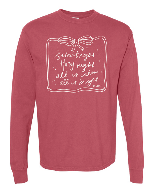 Silent Night Long Sleeve Comfort Color Tee in Crimson