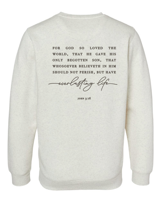 Everlasting Life Script Premium Crewneck in Oatmeal