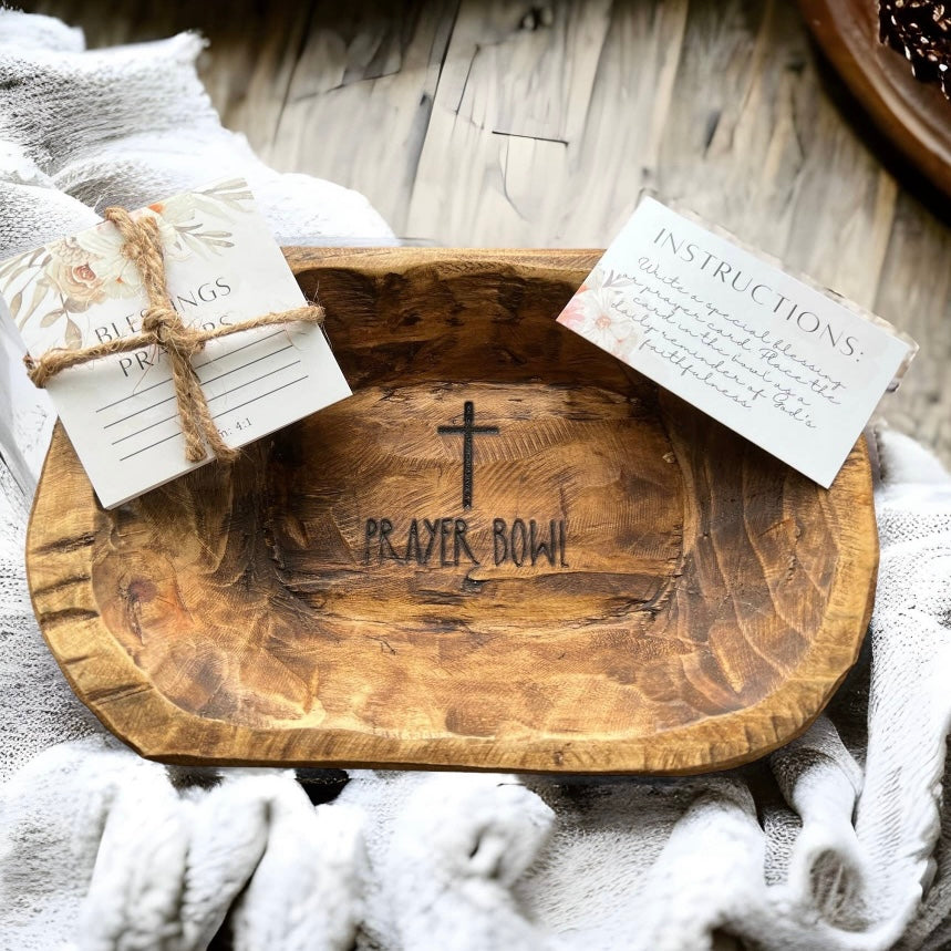 Engraved Wooden Prayer Bowl with Cards